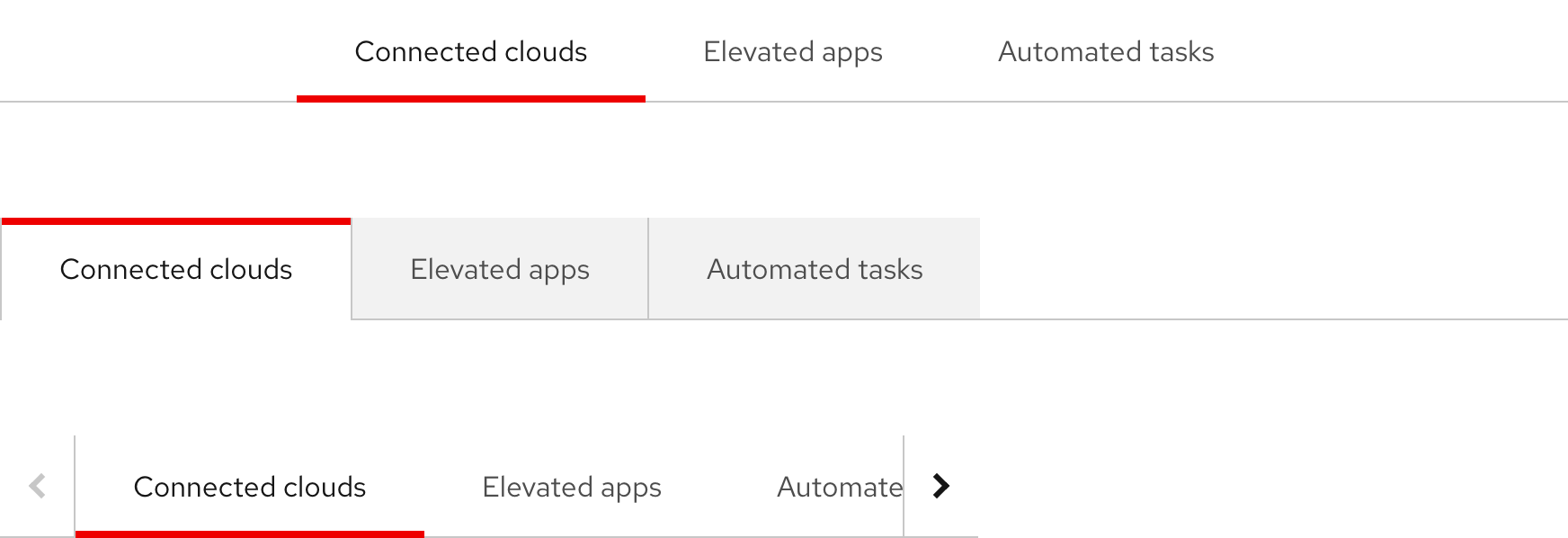 Image of open tabs, box tabs, and tabs with overflow buttons